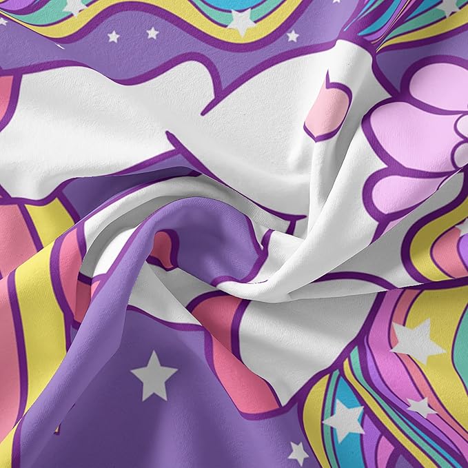 Unicorn Comforter King Size,Rainbow Unicorn Comforter Set for Kids Teens Girls,3Pcs Bedding Set Printed Comforter with 2 Pillowcases,Down Alternative,Soft and Lightweight(Purple，King Size) - LeafyLoom