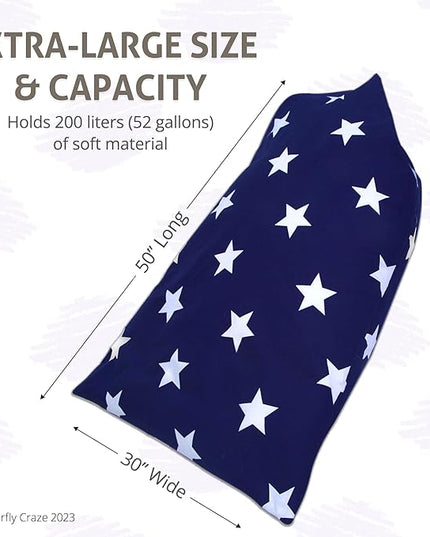 Butterfly Craze Bean Bag Chair Cover, Functional Toddler Toy Organizer, Fill with Stuffed Animals to Create a Jumbo, Comfy Floor Lounger for Boys or Girls, Stuffing Not Included, Navy Stars - LeafyLoom