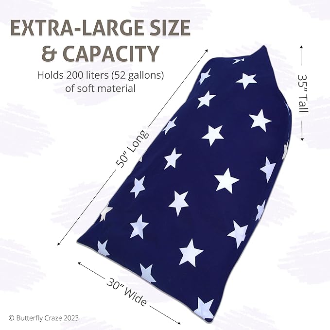 Butterfly Craze Bean Bag Chair Cover, Functional Toddler Toy Organizer, Fill with Stuffed Animals to Create a Jumbo, Comfy Floor Lounger for Boys or Girls, Stuffing Not Included, Navy Stars - LeafyLoom