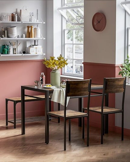 Kitchen Table and 2 Chairs for 4 with Bench, 4 Piece Dining Sets for Small Space, Rustic Brown - LeafyLoom