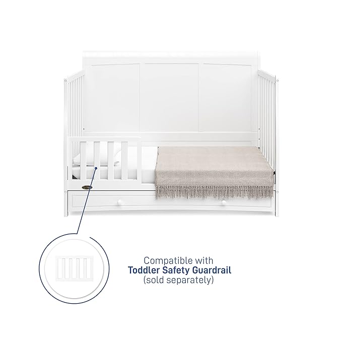 Graco Asheville 4-in-1 Convertible Crib with Drawer (White) – GREENGUARD Gold Certified, Crib with Drawer Combo, Full-Size Nursery Storage Drawer, Converts to Toddler Bed, Daybed and Full-Size Bed - LeafyLoom