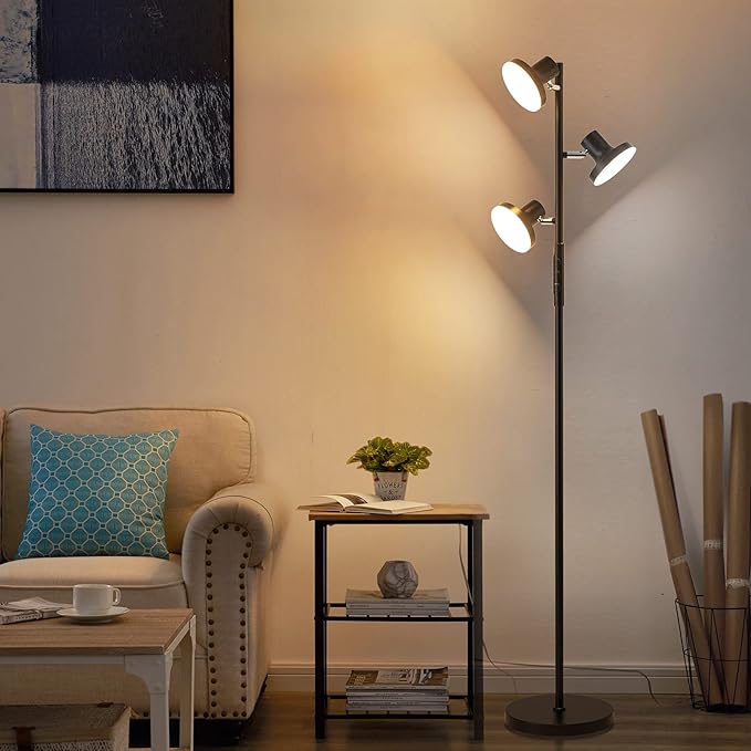 36W LED Tree Floor Lamp, Modern Dimmable Standing Lamp with Remote & Touch Control, 4 Color Temperatures, 3 Rotatable LED Light Floor Lamps for Living Room, Bedroom, Office - LeafyLoom