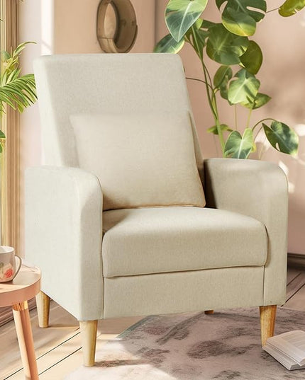 COLAMY Modern Upholstered Accent Chair Armchair with Pillow, Fabric Reading Living Room Side Chair,Single Sofa with Lounge Seat and Wood Legs, Beige - LeafyLoom