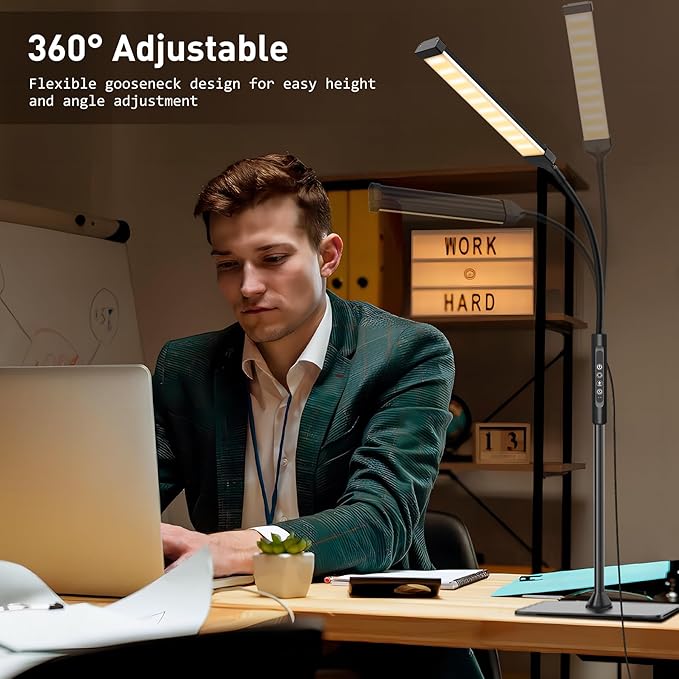 LED Floor Lamp, Bright Floor Lamps for Living Room, Dimmable 3 Color Modes 3000K-6000K & 10 Brightness Standing Lamp, Gooseneck Reading Lamp with Remote Button & Touch Control for Bedroom - LeafyLoom