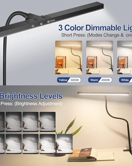 NEWACALOX Desk Lamps for Home Office, LED Desk Lamp with Touch Control and Night Light Function, Architect Task Lamp with 16-inch Long Lamp Head, 3 Modes 10 Brightness Gooseneck Desk Light - LeafyLoom