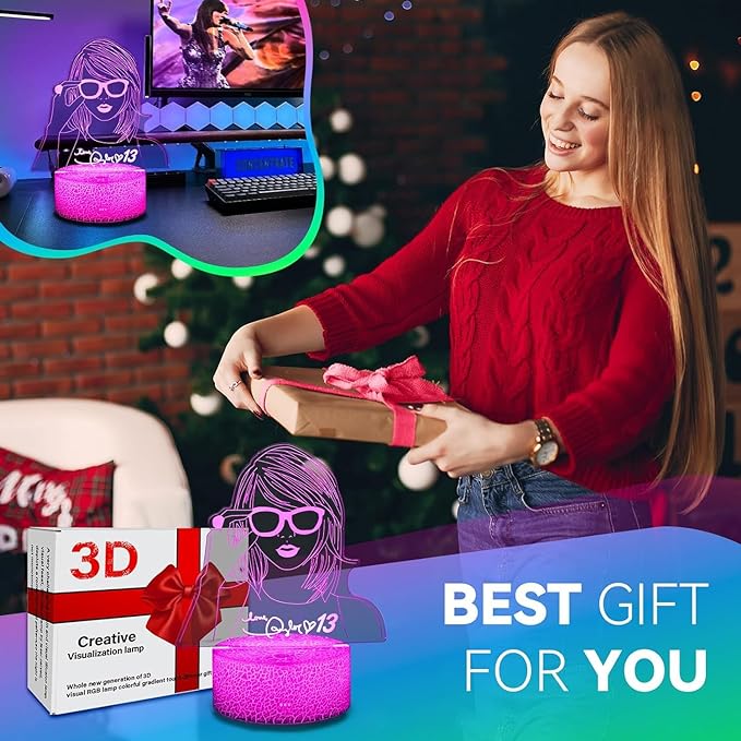 Taylor Cool Night Light：Gift 3D Night Light 16 Colors Changing LED Lamp Decoration for Girls Singer Albums Inspired Merchandise Gift Table Lamp for Party Birthday Festival Gifts - LeafyLoom