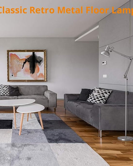 LEPOWER Floor Lamp, Swing Arm Floor Standing Lamp, Industrial Floor Lamp with Heavy Metal Base, E26 Lamp Base Floor Light, Modern Standing Reading Lamp for Living Room, Bedroom, Office Sliver - LeafyLoom