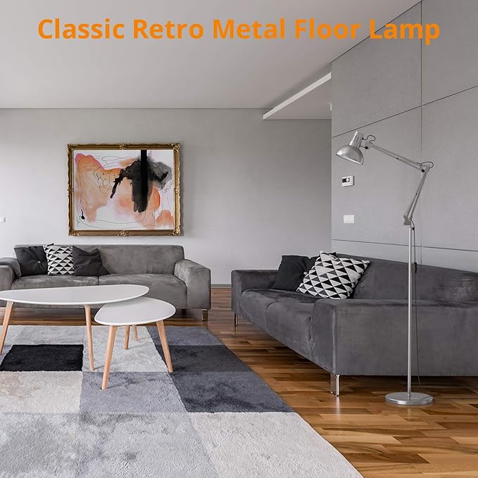 LEPOWER Floor Lamp, Swing Arm Floor Standing Lamp, Industrial Floor Lamp with Heavy Metal Base, E26 Lamp Base Floor Light, Modern Standing Reading Lamp for Living Room, Bedroom, Office Sliver - LeafyLoom