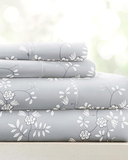 Linen Market 3 Piece Twin Bedding Sheet Set (Light Gray Vine) - Sleep Better Than Ever with These Ultra-Soft & Cooling Bed Sheets for Your Twin Size Bed - Deep Pocket Fits 16" Mattress - LeafyLoom