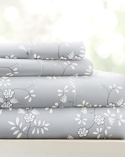 Linen Market 4 Piece King Bedding Sheet Set (Light Gray Vine) - Sleep Better Than Ever with These Ultra-Soft & Cooling Bed Sheets for Your King Size Bed - Deep Pocket Fits 16" Mattress - LeafyLoom