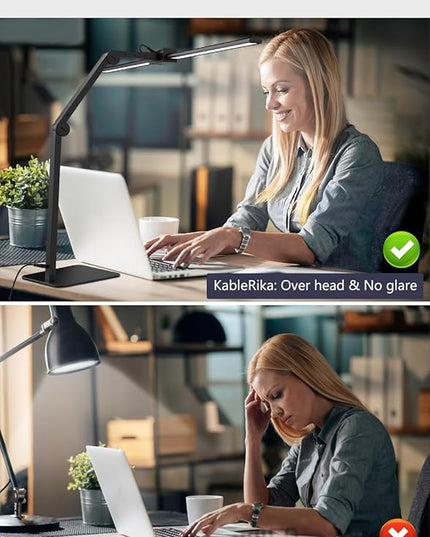 KableRika Desk Lamp Home Office: 24W Bright Double Led Desk Lights with Base - Auto Dimming Table Light - Dimmable Eye Caring Task Office Lamps for Monitor Study Drafting - LeafyLoom