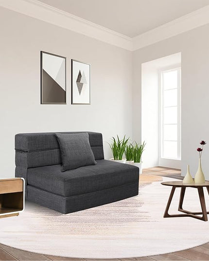 Convertible Sleeper Chair Bed with Pillow Memory Foam Fold Sofa Bed Couch Futon Lazy for Living Room/Home Office/Guest Beds/Apartment/Upstairs Loft,Twin Size,Dark Gray - LeafyLoom