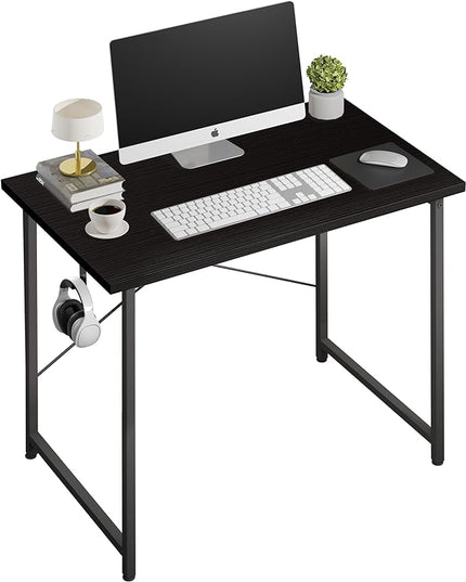 YSSOA Computer Desk Home Office Work Study Writing Modern Simple Table with Headphone Hooks, 32 Inch, Basic Black - LeafyLoom