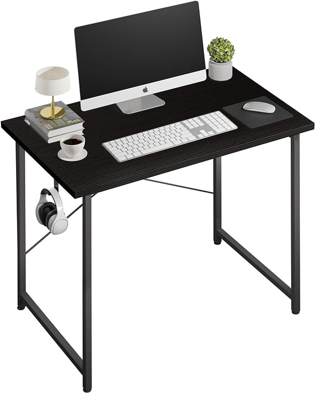 YSSOA Computer Desk Home Office Work Study Writing Modern Simple Table with Headphone Hooks, 32 Inch, Basic Black - LeafyLoom