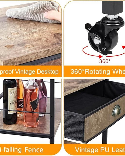 X-cosrack Coffee Bar Cart with Storage, 3-Tier Coffee Table with Drawer for Home Buffets & Sideboards,Coffee Station Corner Table with Rolling Wheels for Kichen, Entryway, Living Room-Patent - LeafyLoom