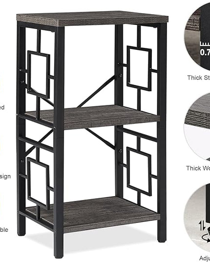 Small Bookshelf, 3 Tier Vintage Industrial Small Bookshelf for Small Spaces, Freestanding Open Shelf Bookcase, Versatile Bookshelf for Home Office, Bedroom & Living Room, Grey - LeafyLoom