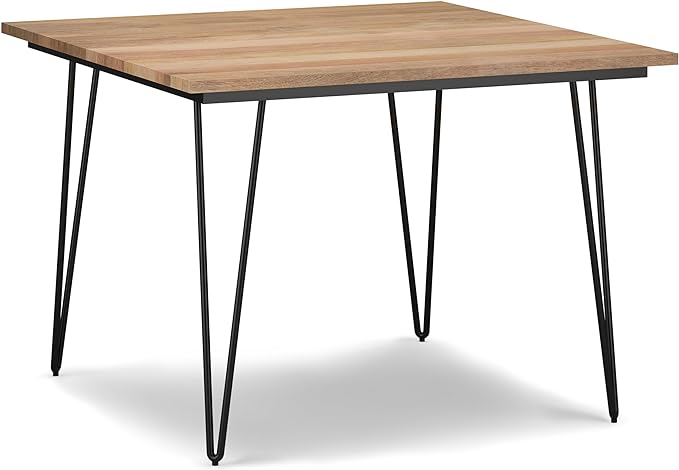 SIMPLIHOME Hunter SOLID MANGO WOOD and Metal 42 Inch Wide Square Industrial Dining Table in Natural, For the Dining Room - LeafyLoom