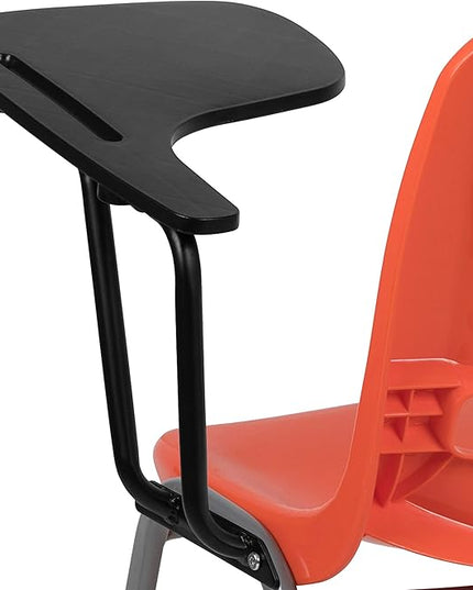 Flash Furniture HERCULES 5 Pack Orange Ergonomic Shell Chair with Left Handed Flip-Up Tablet Arm - LeafyLoom