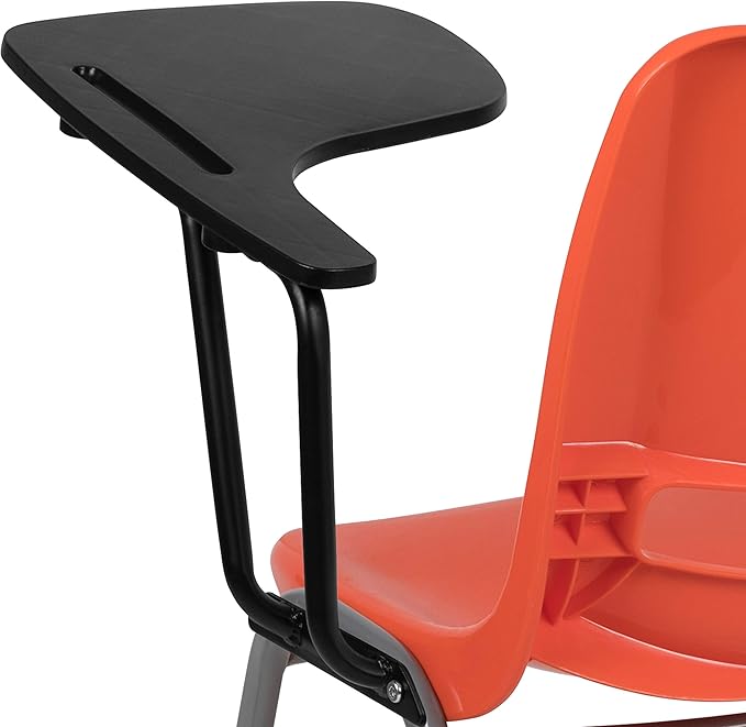 Flash Furniture HERCULES 5 Pack Orange Ergonomic Shell Chair with Left Handed Flip-Up Tablet Arm - LeafyLoom