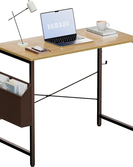 Pamray 32 Inch Computer Desk Small Spaces Desk with Storage Bag for Bedroom Writing and Home Office Work Small Study Desk Table Walnut - LeafyLoom