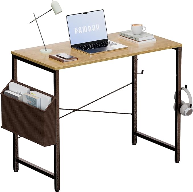 Pamray 32 Inch Computer Desk Small Spaces Desk with Storage Bag for Bedroom Writing and Home Office Work Small Study Desk Table Walnut - LeafyLoom