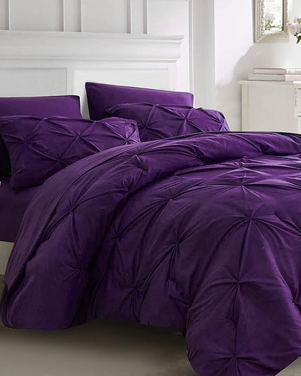 Ubauba 7pc King Size Comforter Set with Sheets, All Season Pintuck 7 Piece Bedding Sets Purple, Pinch Pleating Bed in a Bag Set with Comforters (Purple,King) - LeafyLoom