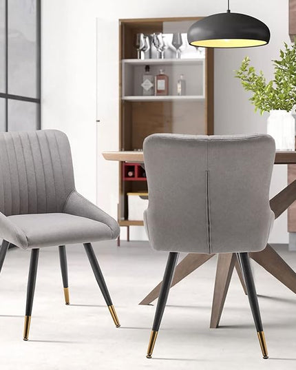 Alunaune Upholstered Grey Dining Chairs Set of 2 Modern Kitchen Chairs, Mid Century Accent Chair Faux Suede Armless Leisure Chair Living Room Desk Side Chair - LeafyLoom