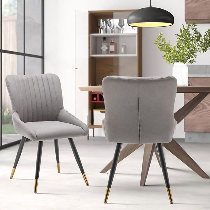 Alunaune Upholstered Grey Dining Chairs Set of 2 Modern Kitchen Chairs, Mid Century Accent Chair Faux Suede Armless Leisure Chair Living Room Desk Side Chair - LeafyLoom