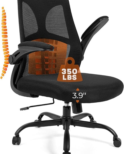 CAPOT Ergonomic Office Chair 350lbs Capacity - 3.9-inche Cushion and Tall Back Computer Desk Chair Breathable Mesh - Comfortable Swivel Office Chair with Adjustable Lumbar Support - LeafyLoom