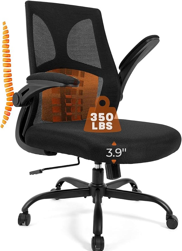 CAPOT Ergonomic Office Chair 350lbs Capacity - 3.9-inche Cushion and Tall Back Computer Desk Chair Breathable Mesh - Comfortable Swivel Office Chair with Adjustable Lumbar Support - LeafyLoom