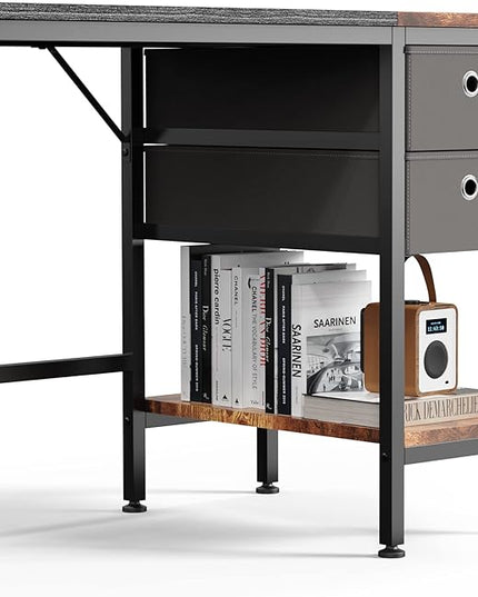 HOMIDEC Office Desk, Computer Desk with Drawers 55" Study Writing Desks for Home with Storage Shelves, Desks & Workstations for Home Office Bedroom - LeafyLoom