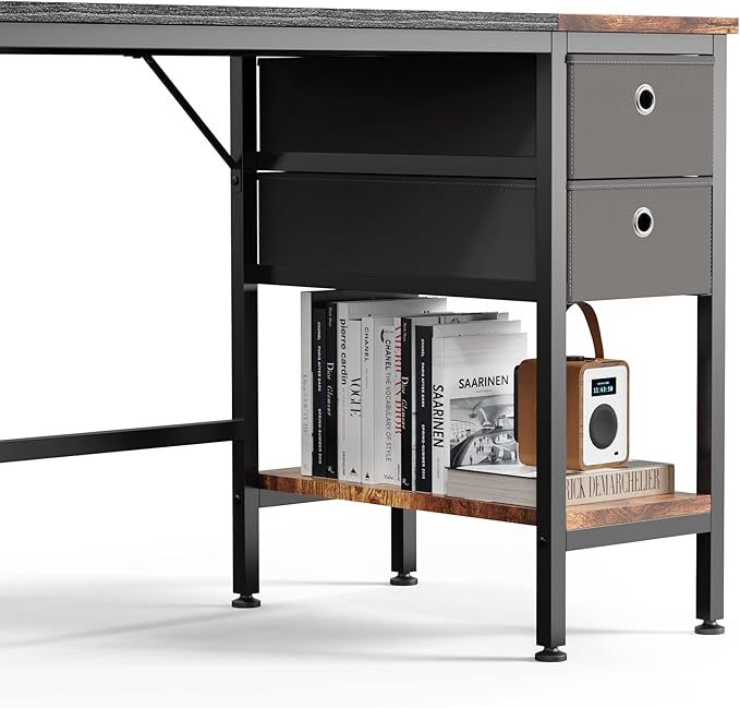 HOMIDEC Office Desk, Computer Desk with Drawers 55" Study Writing Desks for Home with Storage Shelves, Desks & Workstations for Home Office Bedroom - LeafyLoom