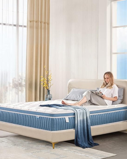 Rimensy King Mattress, 12 Inch Hybrid Mattress in a Box, Gel Foam Mattress, Individually Wrapped Pocket Coils Innerspring Mattress, Support & Pressure Relief, Medium Firm, 76"*80"*12 - LeafyLoom