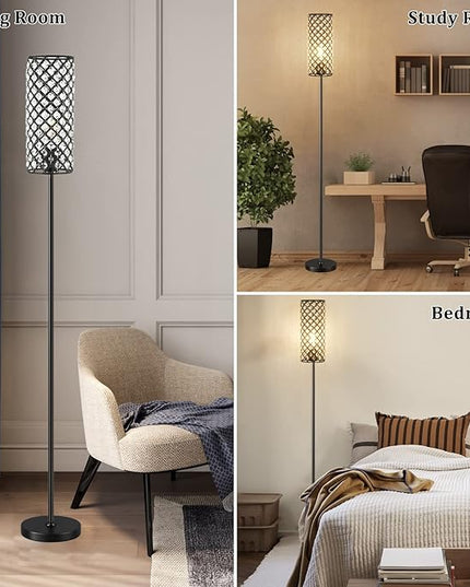 Acaxin Crystal Floor Lamp for Bedroom Black, Living Room Floor Lamps with Bulb, Modern Tall Lamp for Bedroom, Glam Standing Light for Girls Bedroom, Minimalism Pole Corner Lamp for Office, Dorm Hotel - LeafyLoom
