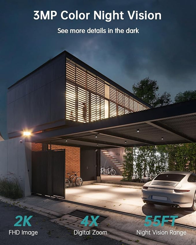 ZUMIMALL Solar Security Cameras Wireless Outdoor, 360° View Outdoor Camera Wireless Solar Powered,2.4G WiFi，2K/3MP Color Night Vision,2-Way Talk, PIR Motion Alert, Cloud Storage, Work with Alexa ZUMIMALL