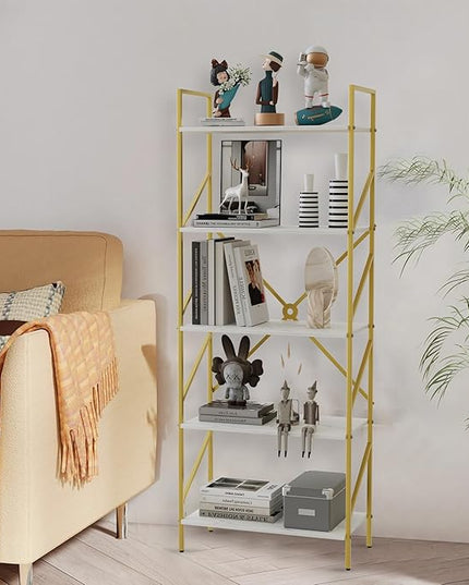 5 Tiers Bookshelf Tall Bookcase Shelf Storage Organizer Industrial Open Shelving Wood Large Modern Bookshelf for Living Room/Bedroom/Home/Office, White - LeafyLoom