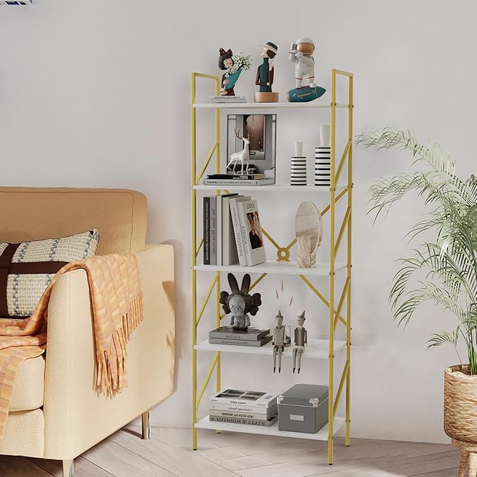5 Tiers Bookshelf Tall Bookcase Shelf Storage Organizer Industrial Open Shelving Wood Large Modern Bookshelf for Living Room/Bedroom/Home/Office, White - LeafyLoom