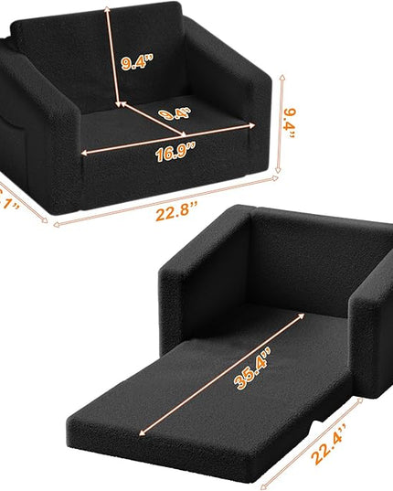 Kids Couch,2-in-1 Toddler Chairs for Boys,Kids Sofa with Storage,Comfortable Kids Sofa Bed,Fun Kids Lounge Chair,Toddler Furniture,Kids Playroom,Children'S Gifts (Black) - LeafyLoom