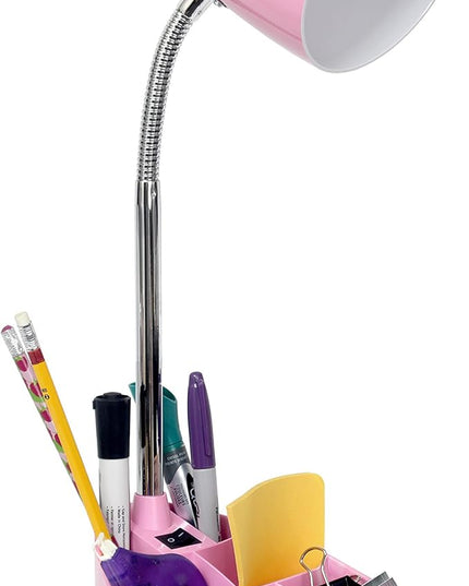 Simple Designs LD1002-PNK Gooseneck Organizer Desk Lamp with iPad Tablet Stand Book Holder, Pink - LeafyLoom