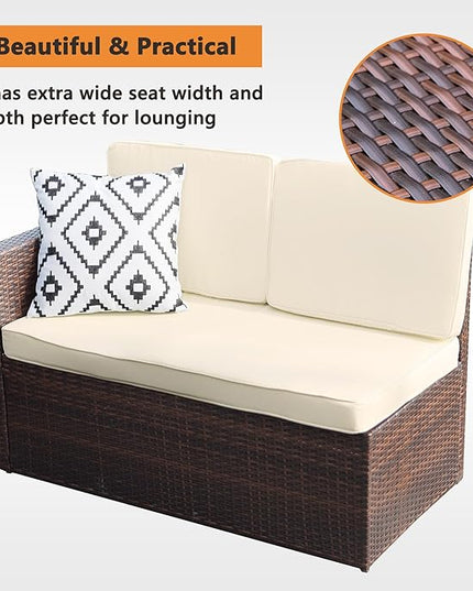 Solaste 7 Piece Patio Furniture Set, All Weather Wicker Patio Conversation Sets with Cushion Seat & Pillows, Outdoor Dining Set, Patio Furniture Outdoor Sectional, Brown - LeafyLoom