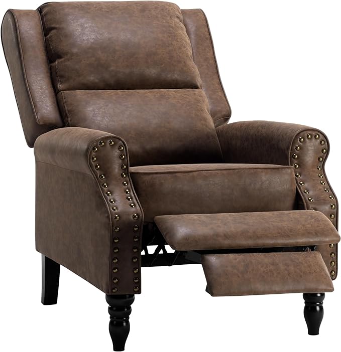 STARY Faux Leather Pushback Recliner Chair for Living Room Bedroom RV, Coffee - LeafyLoom