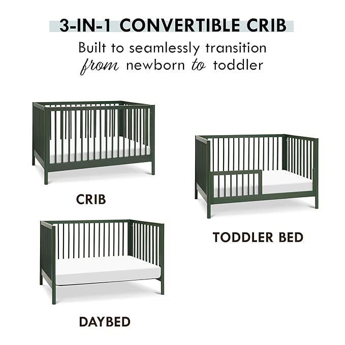 DaVinci Birdie 3-in-1 Convertible Crib, Forest Green, Easy Assemble, Greenguard Gold Certified - LeafyLoom
