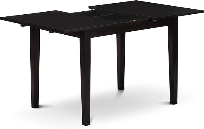 East West Furniture NOFL3-BLK-21 3 Piece Modern Dining Set Contains a Rectangle Wooden Table with Butterfly Leaf and 2 Blue Linen Fabric Upholstered Chairs, 32x54 Inch - LeafyLoom