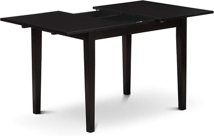 East West Furniture NFVA5-BLK-C 5 Piece Modern Dining Set Includes a Rectangle Wooden Table with Butterfly Leaf and 4 Linen Fabric Upholstered Chairs, 32x54 Inch - LeafyLoom