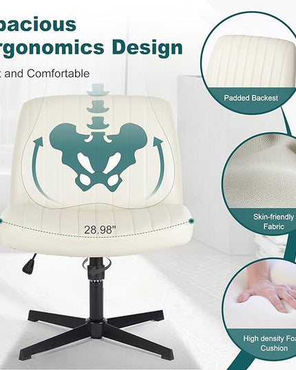 OLIXIS Cross Legged Armless Wide Adjustable Swivel Padded Home Office Desk Chair, Cream - LeafyLoom