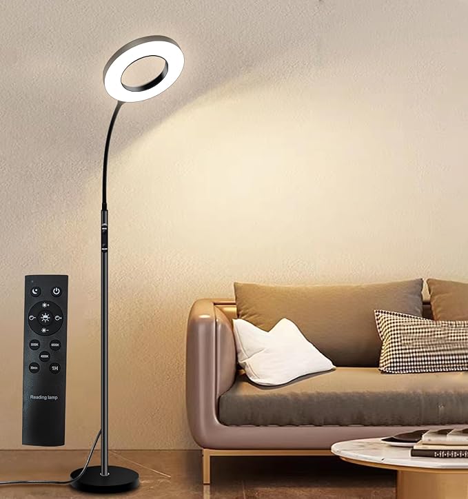 Sofa Standing lamp Floor lamp Side Reading Lamps 3-Color Tall Standing Pole Light with Remote for Live Stream Learning and Reading Living Room,Bed Room,Home Office - LeafyLoom