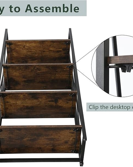 WOOD&LIFE 4 Tier Folding Bookshelf, Easily Assembled Bookcase Industrial Freestanding Multifunctional Decorative Storage Shelf, Rustic Vintage Wooden Metal Bookcase for Living Room Home Office - LeafyLoom