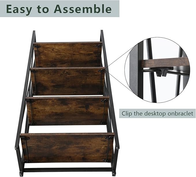 WOOD&LIFE 4 Tier Folding Bookshelf, Easily Assembled Bookcase Industrial Freestanding Multifunctional Decorative Storage Shelf, Rustic Vintage Wooden Metal Bookcase for Living Room Home Office - LeafyLoom