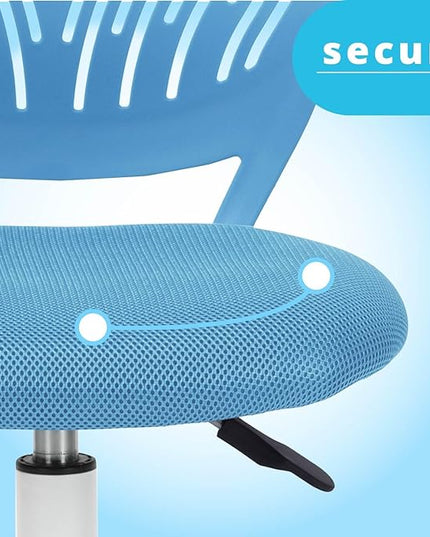 FurnitureR Writing Task Chair 360 Swivel,Low Mid PP Mesh Back Fabric Seat, Height Adjustable, Rolling Castor,W15.7”xD15.2”x H29.5-34.2",Blue - LeafyLoom