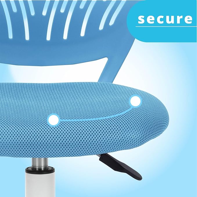 FurnitureR Writing Task Chair 360 Swivel,Low Mid PP Mesh Back Fabric Seat, Height Adjustable, Rolling Castor,W15.7”xD15.2”x H29.5-34.2",Blue - LeafyLoom